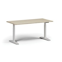 Höhenverstellbarer Schreibtisch, elektrisch, 675-1325 mm, Tischplatte 1600x800 mm, weißes Untergestell, Eiche natur