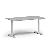 Höhenverstellbarer Schreibtisch, elektrisch, 675-1325 mm, Tischplatte 1600x800 mm, weißes Untergestell, grau