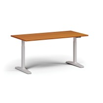 Höhenverstellbarer Schreibtisch, elektrisch, 675-1325 mm, Tischplatte 1600x800 mm, weißes Untergestell, Kirsche