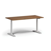 Höhenverstellbarer Schreibtisch, elektrisch, 675-1325 mm, Tischplatte 1600x800 mm, weißes Untergestell, Nussbaum