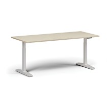 Höhenverstellbarer Schreibtisch, elektrisch, 675-1325 mm, Tischplatte 1800x800 mm, weißes Untergestell, Birke