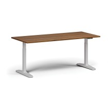 Höhenverstellbarer Schreibtisch, elektrisch, 675-1325 mm, Tischplatte 1800x800 mm, weißes Untergestell, Nussbaum
