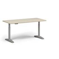 Höhenverstellbarer Schreibtisch OBOL, elektrisch, 675-1325 mm, abgerundete Ecken, Tischplatte 1600x800 mm, graues abgerundetes Untergestell