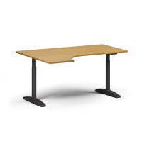 Höhenverstellbarer Schreibtisch OBOL, elektrisch, 675-1325 mm, Ecke links, Tischplatte 1600x1200 mm, schwarzes abgerundetes Untergestell