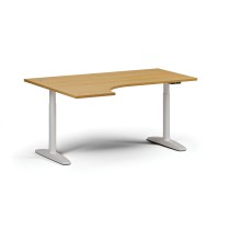 Höhenverstellbarer Schreibtisch OBOL, elektrisch, 675-1325 mm, linke Ecke, Tischplatte 1600x1200 mm, weißes abgerundetes Untergestell