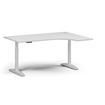 Höhenverstellbarer Schreibtisch OBOL, elektrisch, 675-1325 mm, Ecke rechts, Tischplatte 1600x1200 mm, weißes abgerundetes Untergestell, weiß