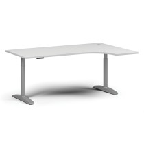 Höhenverstellbarer Schreibtisch OBOL, elektrisch, 675-1325 mm, Ecke rechts, Tischplatte 1800x1200 mm, graues abgerundetes Untergestell, weiß