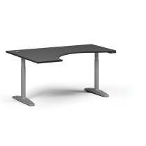 Höhenverstellbarer Schreibtisch OBOL, elektrisch, 675-1325 mm, ergonomisch links, Tischplatte 1600x1200 mm, graues abgerundetes Untergestell, graphit
