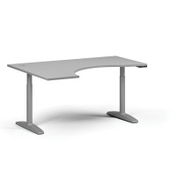 Höhenverstellbarer Schreibtisch OBOL, elektrisch, 675-1325 mm, ergonomisch links, Tischplatte 1600x1200 mm, graues abgerundetes Untergestell, grau