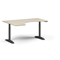 Höhenverstellbarer Schreibtisch OBOL, elektrisch, 675-1325 mm, ergonomisch links, Tischplatte 1600x1200 mm, schwarzes abgerundetes Untergestell