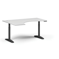 Höhenverstellbarer Schreibtisch OBOL, elektrisch, 675-1325 mm, ergonomisch links, Tischplatte 1600x1200 mm, schwarzes abgerundetes Untergestell, weiß
