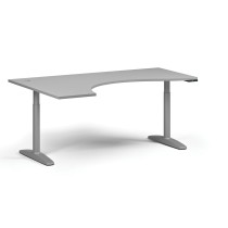 Höhenverstellbarer Schreibtisch OBOL, elektrisch, 675-1325 mm, ergonomisch links, Tischplatte 1880x1200 mm, graues abgerundetes Untergestell, grau