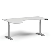 Höhenverstellbarer Schreibtisch OBOL, elektrisch, 675-1325 mm, ergonomisch links, Tischplatte 1880x1200 mm, graues abgerundetes Untergestell, weiß