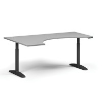 Höhenverstellbarer Schreibtisch OBOL, elektrisch, 675-1325 mm, ergonomisch links, Tischplatte 1880x1200 mm, schwarzes abgerundetes Untergestell, grau
