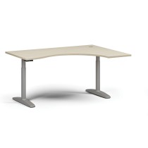 Höhenverstellbarer Schreibtisch OBOL, elektrisch, 675-1325 mm, ergonomisch rechts, Tischplatte 1600x1200 mm, graues abgerundetes Untergestell, Birke