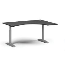 Höhenverstellbarer Schreibtisch OBOL, elektrisch, 675-1325 mm, ergonomisch rechts, Tischplatte 1600x1200 mm, graues abgerundetes Untergestell, graphit