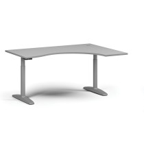 Höhenverstellbarer Schreibtisch OBOL, elektrisch, 675-1325 mm, ergonomisch rechts, Tischplatte 1600x1200 mm, graues abgerundetes Untergestell, grau