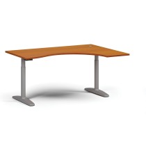 Höhenverstellbarer Schreibtisch OBOL, elektrisch, 675-1325 mm, ergonomisch rechts, Tischplatte 1600x1200 mm, graues abgerundetes Untergestell, Kirsche