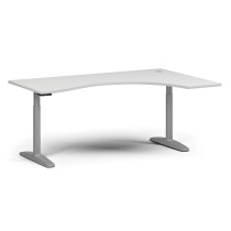 Höhenverstellbarer Schreibtisch OBOL, elektrisch, 675-1325 mm, ergonomisch rechts, Tischplatte 1880x1200 mm, graues abgerundetes Untergestell, weiß