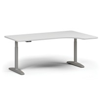 Höhenverstellbarer Schreibtisch OBOL, elektrisch, 675-1325 mm, links/rechts, Tischplatte 1880x1200 mm, graues abgerundetes Untergestell, weiß