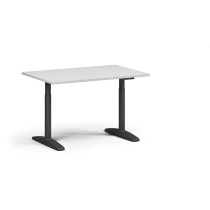 Höhenverstellbarer Schreibtisch OBOL, elektrisch, 675-1325 mm, Tischplatte 1200x800 mm, schwarzes abgerundetes Untergestell, weiß