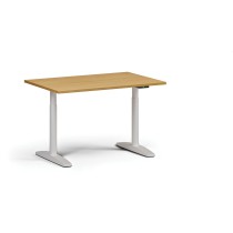 Höhenverstellbarer Schreibtisch OBOL, elektrisch, 675-1325 mm, Tischplatte 1200x800 mm, weißes abgerundetes Untergestell, Buche