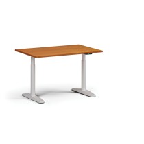 Höhenverstellbarer Schreibtisch OBOL, elektrisch, 675-1325 mm, Tischplatte 1200x800 mm, weißes abgerundetes Untergestell, Kirsche