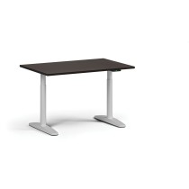 Höhenverstellbarer Schreibtisch OBOL, elektrisch, 675-1325 mm, Tischplatte 1200x800 mm, weißes abgerundetes Untergestell, Wenge
