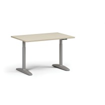 Höhenverstellbarer Schreibtisch OBOL, elektrisch, 675-1325 mm, Tischplatte 1280x800 mm, graues abgerundetes Untergestell, Birke
