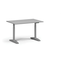 Höhenverstellbarer Schreibtisch OBOL, elektrisch, 675-1325 mm, Tischplatte 1280x800 mm, graues abgerundetes Untergestell, grau