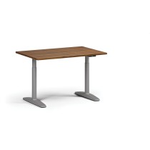 Höhenverstellbarer Schreibtisch OBOL, elektrisch, 675-1325 mm, Tischplatte 1280x800 mm, graues abgerundetes Untergestell, Nussbaum