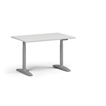 Höhenverstellbarer Schreibtisch OBOL, elektrisch, 675-1325 mm, Tischplatte 1280x800 mm, graues abgerundetes Untergestell, weiß