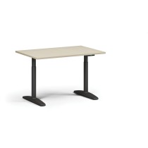 Höhenverstellbarer Schreibtisch OBOL, elektrisch, 675-1325 mm, Tischplatte 1280x800 mm, schwarzes abgerundetes Untergestell, Birke