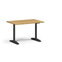 Höhenverstellbarer Schreibtisch OBOL, elektrisch, 675-1325 mm, Tischplatte 1280x800 mm, schwarzes abgerundetes Untergestell, Buche