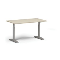 Höhenverstellbarer Schreibtisch OBOL, elektrisch, 675-1325 mm, Tischplatte 1400x800 mm, graues abgerundetes Untergestell, Birke