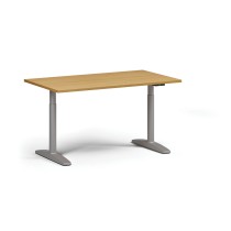 Höhenverstellbarer Schreibtisch OBOL, elektrisch, 675-1325 mm, Tischplatte 1400x800 mm, graues abgerundetes Untergestell