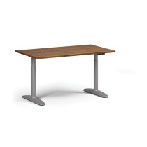 Höhenverstellbarer Schreibtisch OBOL, elektrisch, 675-1325 mm, Tischplatte 1400x800 mm, graues abgerundetes Untergestell, Nussbaum