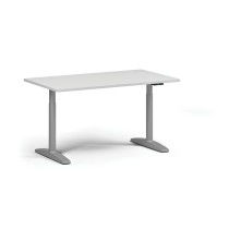 Höhenverstellbarer Schreibtisch OBOL, elektrisch, 675-1325 mm, Tischplatte 1400x800 mm, graues abgerundetes Untergestell, weiß