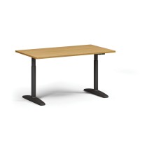 Höhenverstellbarer Schreibtisch OBOL, elektrisch, 675-1325 mm, Tischplatte 1400x800 mm, schwarzes abgerundetes Untergestell, Buche