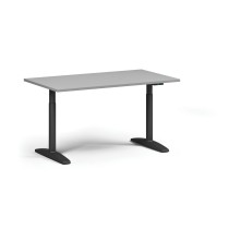 Höhenverstellbarer Schreibtisch OBOL, elektrisch, 675-1325 mm, Tischplatte 1400x800 mm, schwarzes abgerundetes Untergestell, grau