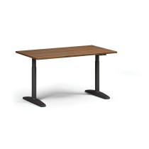 Höhenverstellbarer Schreibtisch OBOL, elektrisch, 675-1325 mm, Tischplatte 1400x800 mm, schwarzes abgerundetes Untergestell, Nussbaum