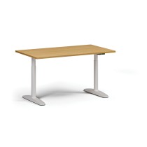 Höhenverstellbarer Schreibtisch OBOL, elektrisch, 675-1325 mm, Tischplatte 1400x800 mm, weißes abgerundetes Untergestell, Buche
