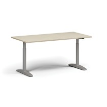 Höhenverstellbarer Schreibtisch OBOL, elektrisch, 675-1325 mm, Tischplatte 1600x800 mm, graues abgerundetes Untergestell