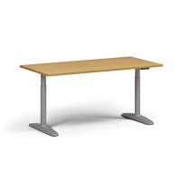 Höhenverstellbarer Schreibtisch OBOL, elektrisch, 675-1325 mm, Tischplatte 1600x800 mm, graues abgerundetes Untergestell, Buche