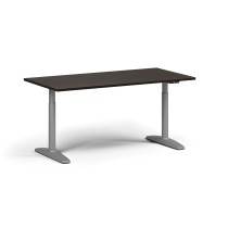 Höhenverstellbarer Schreibtisch OBOL, elektrisch, 675-1325 mm, Tischplatte 1600x800 mm, graues abgerundetes Untergestell, Wenge