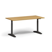 Höhenverstellbarer Schreibtisch OBOL, elektrisch, 675-1325 mm, Tischplatte 1600x800 mm, schwarzes abgerundetes Untergestell, Buche