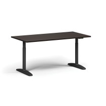 Höhenverstellbarer Schreibtisch OBOL, elektrisch, 675-1325 mm, Tischplatte 1600x800 mm, schwarzes abgerundetes Untergestell, Wenge