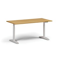 Höhenverstellbarer Schreibtisch OBOL, elektrisch, 675-1325 mm, Tischplatte 1600x800 mm, weißes abgerundetes Untergestell