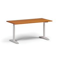 Höhenverstellbarer Schreibtisch OBOL, elektrisch, 675-1325 mm, Tischplatte 1600x800 mm, weißes abgerundetes Untergestell, Kirsche