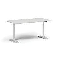 Höhenverstellbarer Schreibtisch OBOL, elektrisch, 675-1325 mm, Tischplatte 1600x800 mm, weißes abgerundetes Untergestell, weiß